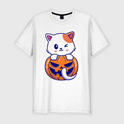 Футболка slim-fit Halloween meow, цвет: белый