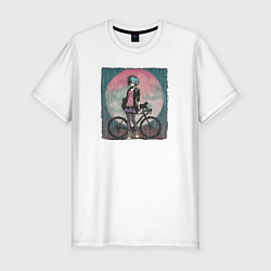 Футболка slim-fit Девочка эмо анархистка с велосипедом - дождь и кош, цвет: белый