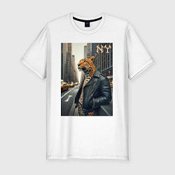 Футболка slim-fit Леопард-модник житель Нью-Йорка, цвет: белый