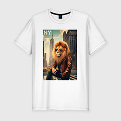 Футболка slim-fit Cool Lion New Yorker - ai art, цвет: белый