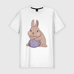 Футболка slim-fit Пасхальный кролик с яйцом, цвет: белый