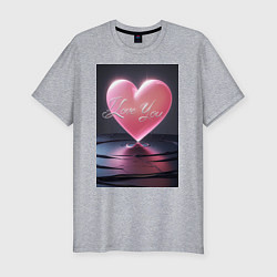 Футболка slim-fit I love you с сердцем над поверхностью воды, цвет: меланж