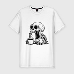 Мужская slim-футболка Skeleton with coffee