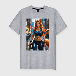 Футболка slim-fit Рыжая лиса-полицейский, цвет: меланж
