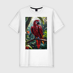 Футболка slim-fit Попугай из драгоценных камней, цвет: белый