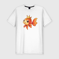 Футболка slim-fit Мультяшная золотая рыбка в короне, цвет: белый