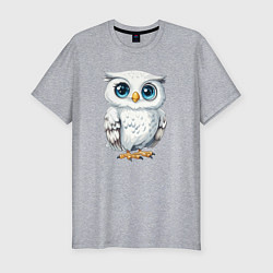 Футболка slim-fit Белая сова с голубыми глазами, цвет: меланж