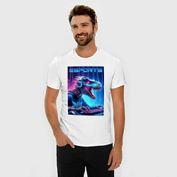 Футболка slim-fit Tyrannosaurus is esports player - neon glow, цвет: белый — фото 2