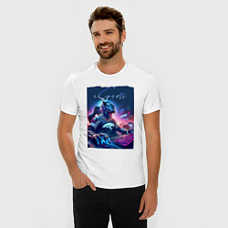 Футболка slim-fit Cyber panther is esports player - neon glow, цвет: белый — фото 2