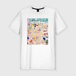 Футболка slim-fit Абстрактная картина пляжа, цвет: белый