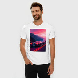 Футболка slim-fit Суперкар едет около океана, цвет: белый — фото 2
