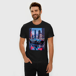 Футболка slim-fit Суперкар на фоне небоскребов, цвет: черный — фото 2