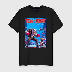 Футболка slim-fit Cyber Spike vs Tom - cyberpunk fantasy, цвет: черный