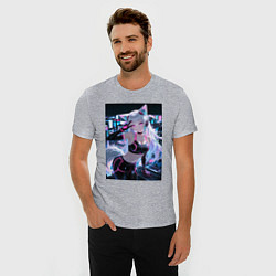 Футболка slim-fit Девушка-лиса в спортивной форме на фоне города, цвет: меланж — фото 2