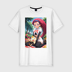 Футболка slim-fit Джесси и Мяут на пикнике, цвет: белый