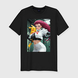 Футболка slim-fit Джесси и Пикачу, цвет: черный