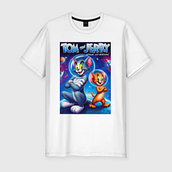 Футболка slim-fit Jerry and Tom - space adventure, цвет: белый