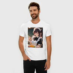 Футболка slim-fit Горничная в maid-cafe украшает еду, цвет: белый — фото 2