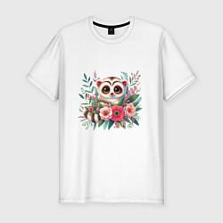 Футболка slim-fit Цветочный пучеглазый лемур, цвет: белый