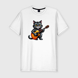 Футболка slim-fit Кот гитарист, цвет: белый