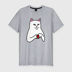 Футболка slim-fit Котик с сердечком в руках, цвет: меланж