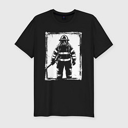 Футболка slim-fit Пожарный в белом квадрате, цвет: черный