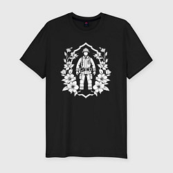 Футболка slim-fit Пожарный в цветах, цвет: черный