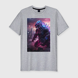 Футболка slim-fit Годзилла посреди мегаполиса, цвет: меланж