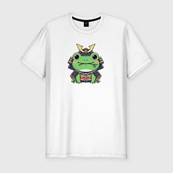 Футболка slim-fit Кавайная жабка самурай, цвет: белый