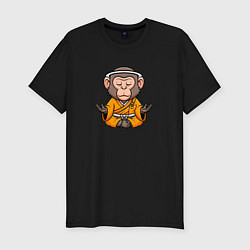 Футболка slim-fit Миниатюрная обезьяна монах, цвет: черный