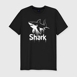 Футболка slim-fit Акула белое граффити, цвет: черный