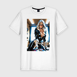 Футболка slim-fit Черная кошка в комнате, цвет: белый