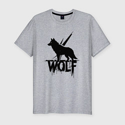 Мужская slim-футболка Волк на страже