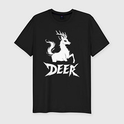 Футболка slim-fit Огненный белый олень, цвет: черный