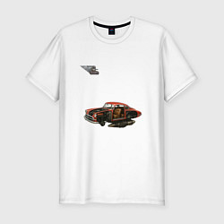 Футболка slim-fit Летающая машина, ретрофутуризм, цвет: белый