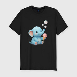 Футболка slim-fit Маленький слоненок с мороженым, цвет: черный