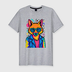 Футболка slim-fit Лиса Pop Colors, цвет: меланж