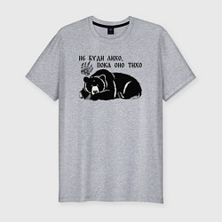 Футболка slim-fit Медведь - не буди лихо пока оно тихо, цвет: меланж