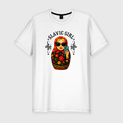 Футболка slim-fit Slavic girl Матрешка, цвет: белый