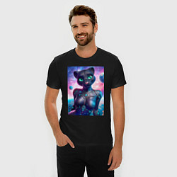 Футболка slim-fit Cyber panther - ai art fantasy, цвет: черный — фото 2