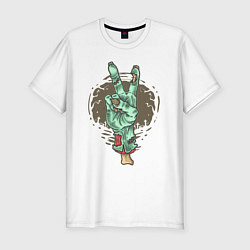 Футболка slim-fit Рука зомби жест V, цвет: белый