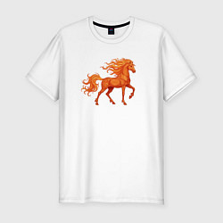 Футболка slim-fit Красная огненная лошадь - символ 2026 года, цвет: белый