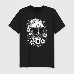 Футболка slim-fit Шлем-маска в цветочном обрамлении, цвет: черный
