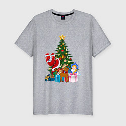 Футболка slim-fit Санта Клаус и снегурочка радуются новому году, цвет: меланж