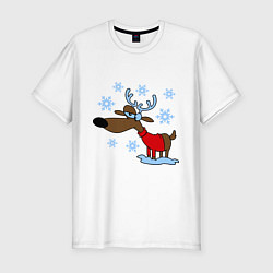 Мужская slim-футболка Олень в снегу