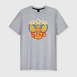 Футболка slim-fit Герб РФ: триколор, цвет: меланж