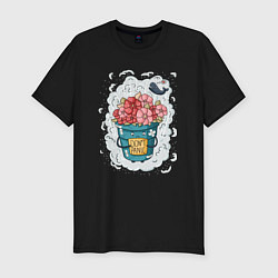 Футболка slim-fit Don't panic: flowers, цвет: черный