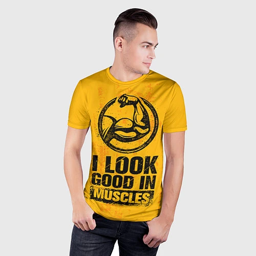 Мужская спорт-футболка I look good in muscles / 3D-принт – фото 3