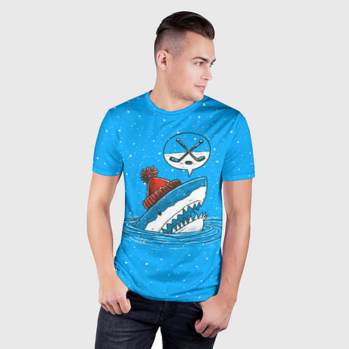 Мужская спорт-футболка Акула хоккейный фанат / 3D-принт – фото 3