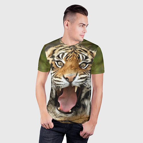 Мужская спорт-футболка Удивленный тигр / 3D-принт – фото 3